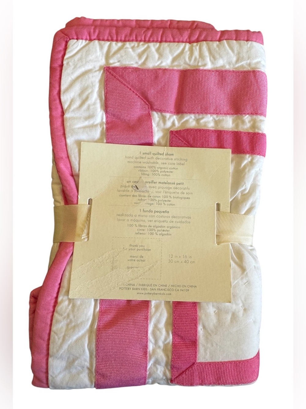 NWT 2 Pottery Barn Baby Harper Pink Ribbon Trim Quilted Pillow Shams Covers - Picture 3 of 3